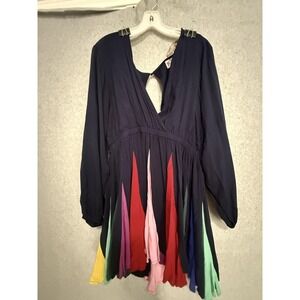 Latiste By Amy Dress Womens 2X Rainbow V Neck Long Sleeve Flare Boho‎ PLD51374DD